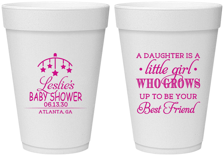 Personalized Baby Shower 16 oz Foam Cups - Little Girls Best Friend | 90173