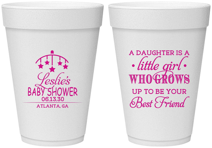 Personalized Baby Shower 16 oz Foam Cups - Little Girls Best Friend | 90173