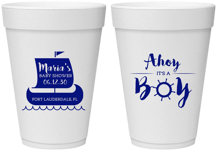 Personalized Baby Shower 16 oz Foam Cups - Ahoy It’s A Boy | 90177