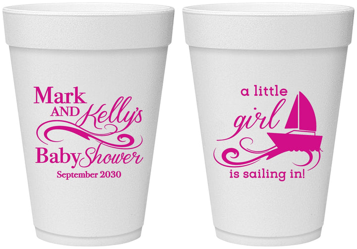 Personalized Baby Shower 16 oz Foam Cups - Sailboat | 90178