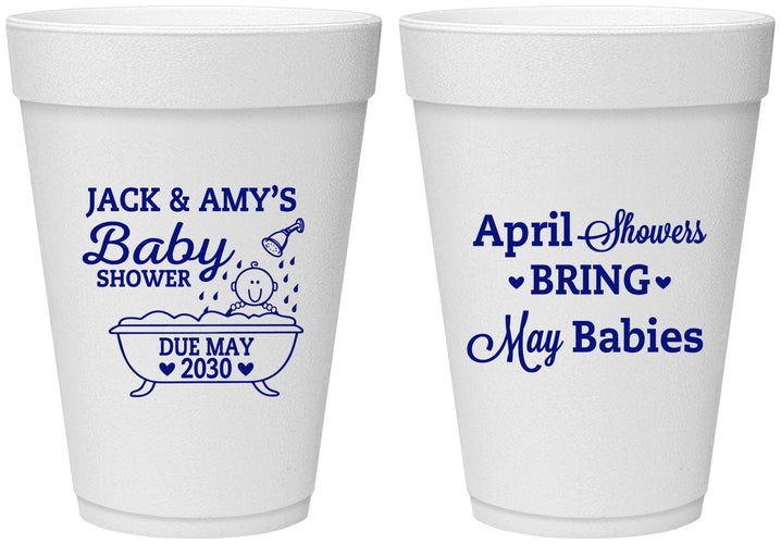 Personalized Baby Shower 16 oz Foam Cups - April Showers May Babies | 90181