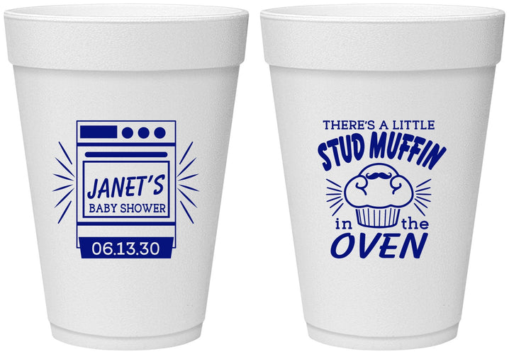 Personalized Baby Shower 16 oz Foam Cups - Stud Muffin | 90182