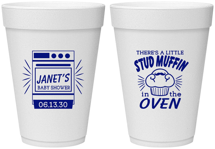 Personalized Baby Shower 16 oz Foam Cups - Stud Muffin | 90182