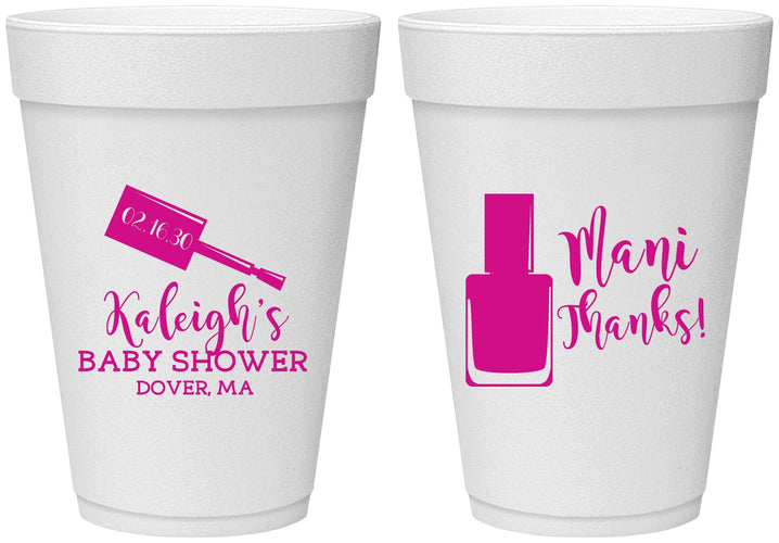 Personalized Baby Shower 16 oz Foam Cups - Mani Thanks | 90184