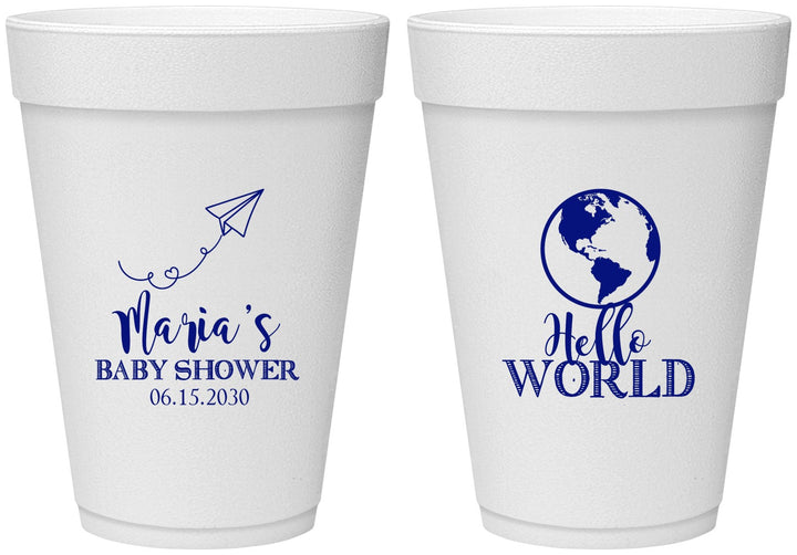 Personalized Baby Shower 16 oz Foam Cups - Hello World | 90185