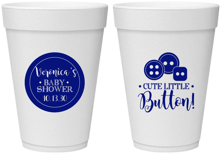 Personalized Baby Shower 16 oz Foam Cups - Cute Little Button | 90189