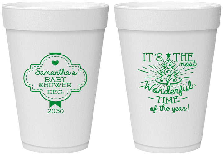 Personalized Baby Shower 16 oz Foam Cups - Christmas | 90190