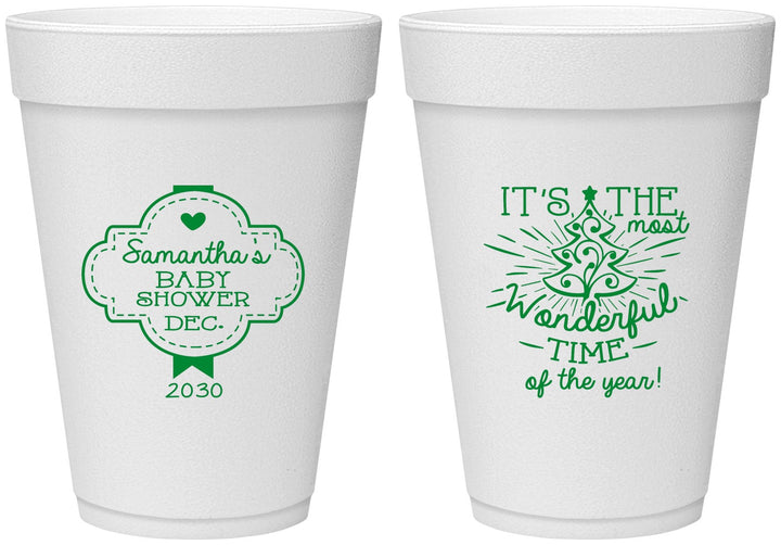 Personalized Baby Shower 16 oz Foam Cups - Christmas | 90190