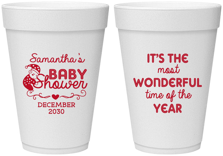Personalized Baby Shower 16 oz Foam Cups - Christmas | 90191