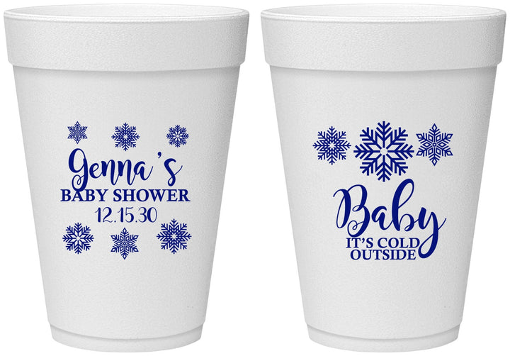 Personalized Baby Shower 16 oz Foam Cups - Christmas Snowflakes | 90192
