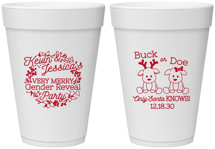 Personalized Baby Shower 16 oz Foam Cups - Christmas Gender Reveal | 90193