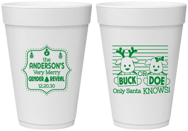 Personalized Baby Shower 16 oz Foam Cups - Christmas Gender Reveal | 90194