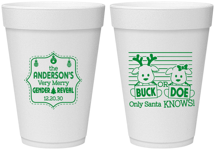 Personalized Baby Shower 16 oz Foam Cups - Christmas Gender Reveal | 90194