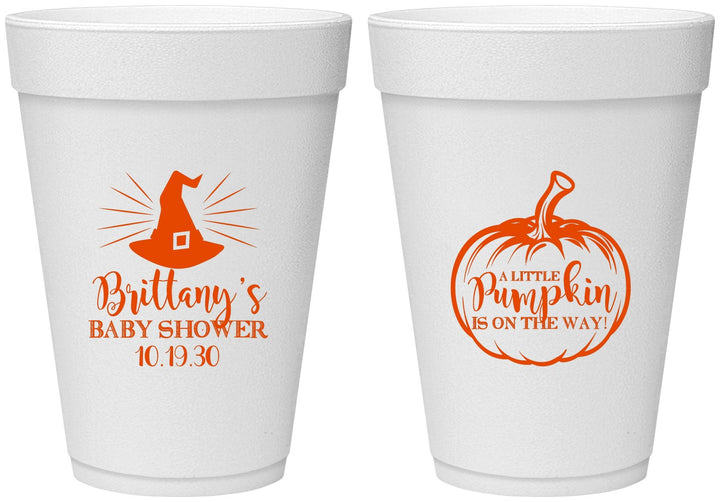 Personalized Baby Shower 16 oz Foam Cups - Little Pumpkin Halloween | 90196