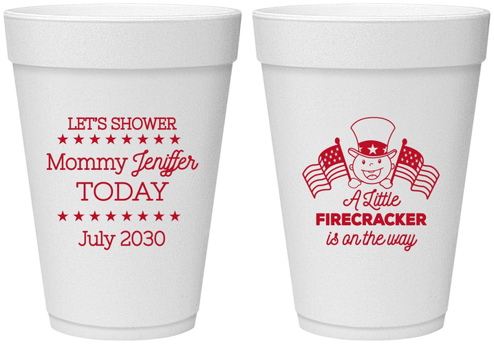 Personalized Baby Shower 16 oz Foam Cups - Little Firecracker | 90198