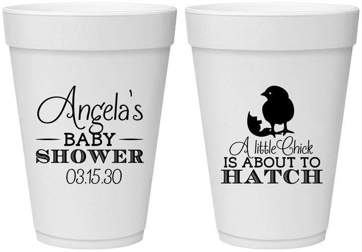 Personalized Baby Shower 16 oz Foam Cups - Chick About To Hatch | 90199