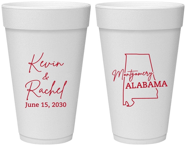 Personalized Wedding 20 oz Foam Cups - Alabama | 100