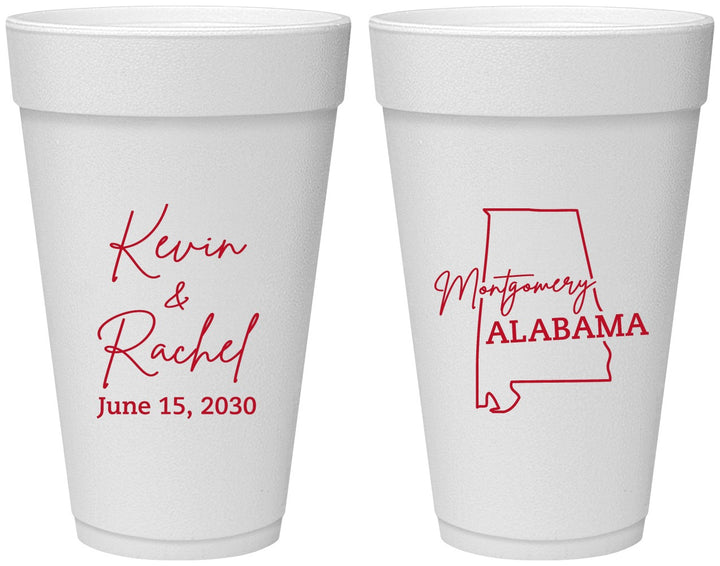 Personalized Wedding 20 oz Foam Cups - Alabama | 100