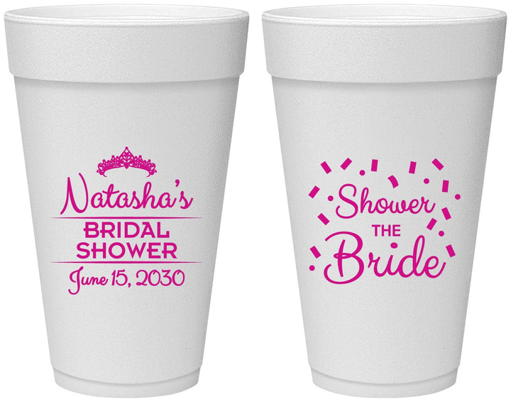 Personalized Bridal Shower 20 oz Foam Cups - Shower The Bride | 100001