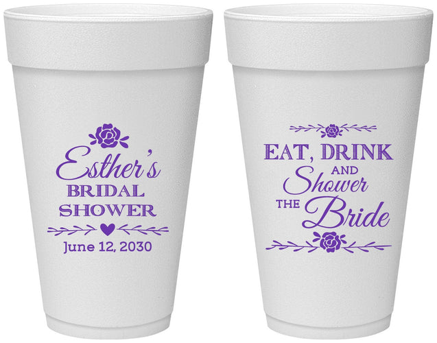 Personalized Bridal Shower 20 oz Foam Cups - Eat Drink Shower Bride | 100002