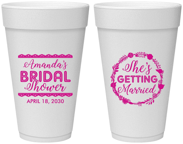 Personalized Bridal Shower 20 oz Foam Cups - She's Getting Married | 100003