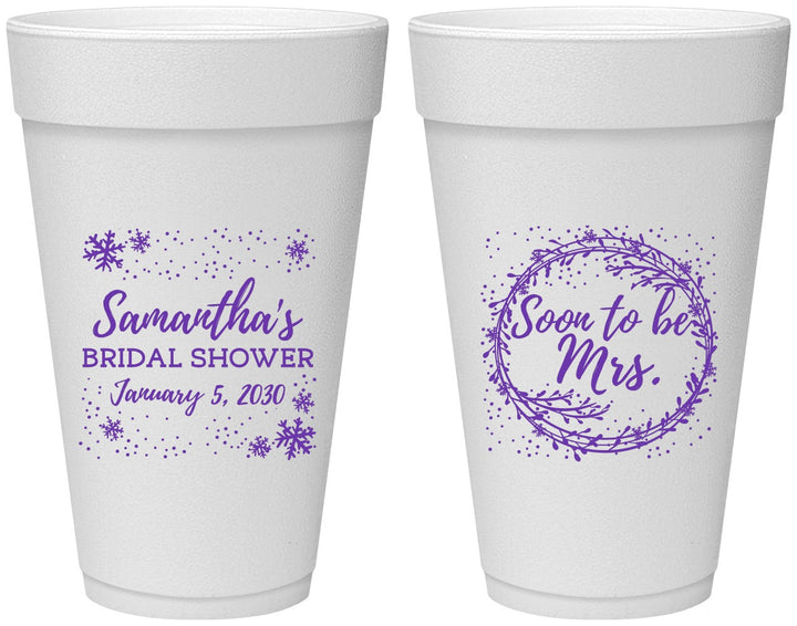 Personalized Bridal Shower 20 oz Foam Cups - Soon To Be Mrs | 100004