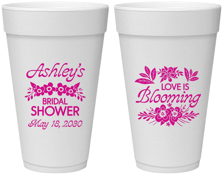 Personalized Bridal Shower 20 oz Foam Cups - Love Is Blooming | 100007