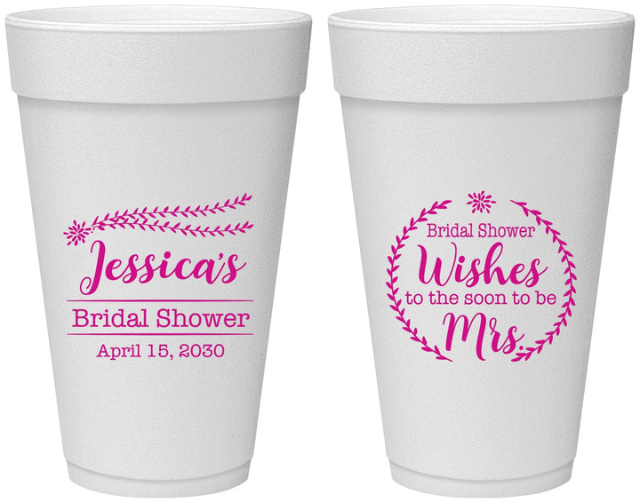 Personalized Bridal Shower 20 oz Foam Cups - Soon To Be Mrs | 100009