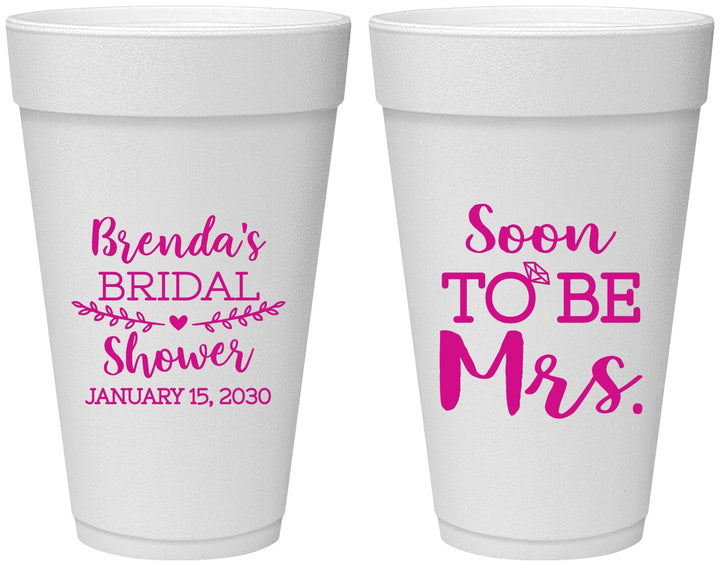 Personalized Bridal Shower 20 oz Foam Cups - Soon To Be Mrs | 100013