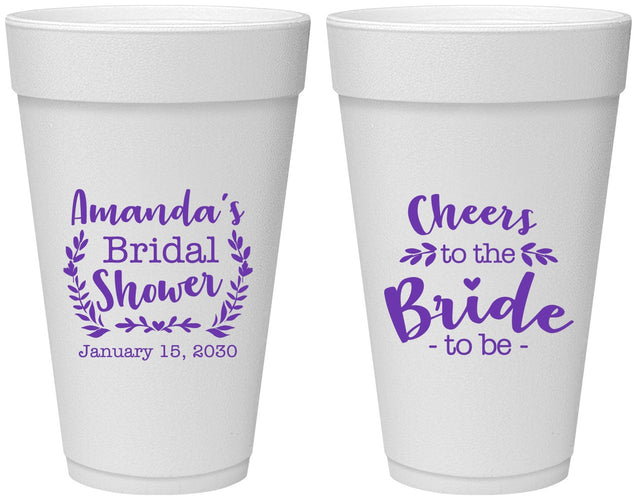 Personalized Bridal Shower 20 oz Foam Cups - Cheers To The Bride | 100014