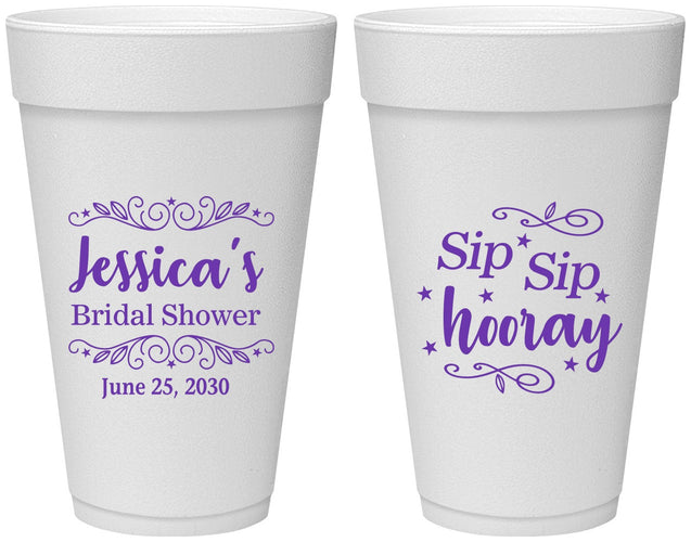 Personalized Bridal Shower 20 oz Foam Cups - Sip Sip Hooray | 100016