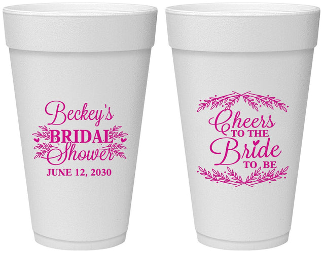 Personalized Bridal Shower 20 oz Foam Cups - Cheers To The Bride | 100019