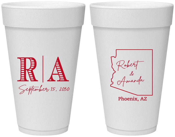 Personalized Wedding 20 oz Foam Cups - Arizona | 102