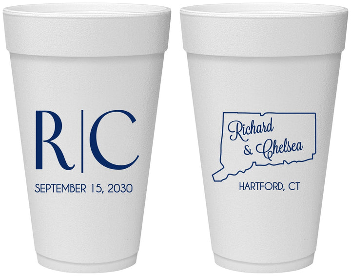 Personalized Wedding 20 oz Foam Cups - Connecticut | 106