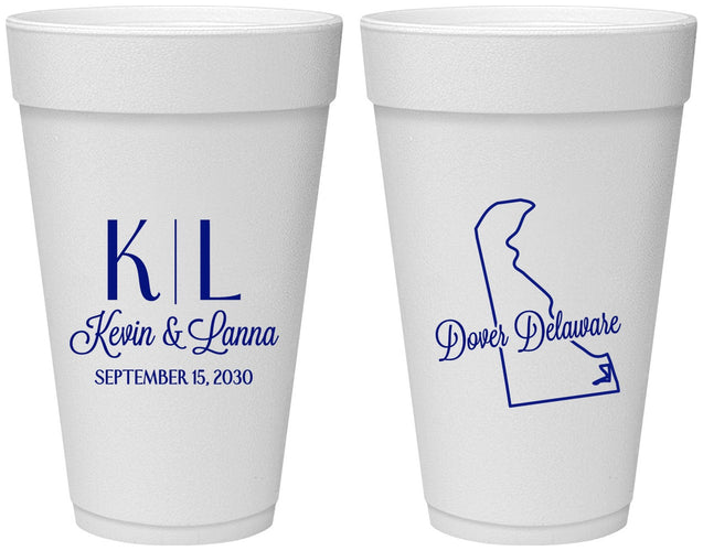Personalized Wedding 20 oz Foam Cups - Delaware | 107