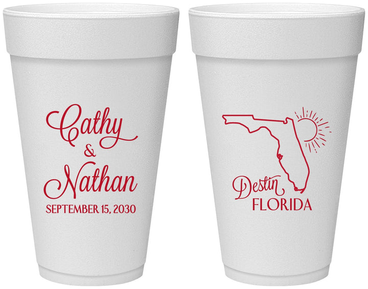 Personalized Wedding 20 oz Foam Cups - Florida | 108