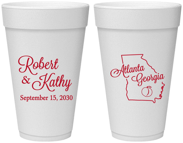 Personalized Wedding 20 oz Foam Cups - Georgia | 109