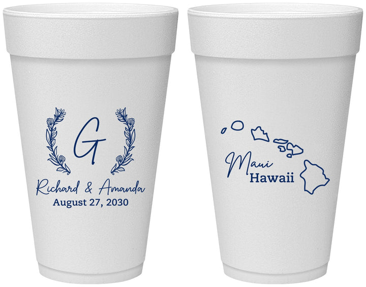 Personalized Wedding 20 oz Foam Cups - Hawaii | 110