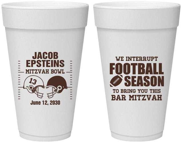 Personalized Bar Mitzvah 20 oz Foam Cups - 13th Birthday Football | 110003