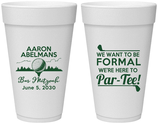 Personalized Bar Mitzvah 20 oz Foam Cups - 13th Birthday Golf | 110010