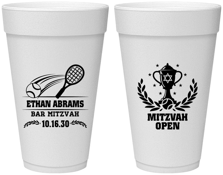 Personalized Bar Mitzvah 20 oz Foam Cups - 13th Birthday Tennis | 110011