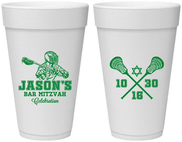 Personalized Bar Mitzvah 20 oz Foam Cups - 13th Birthday Lacrosse | 110012