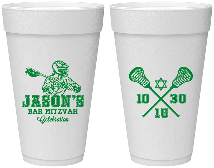Personalized Bar Mitzvah 20 oz Foam Cups - 13th Birthday Lacrosse | 110012
