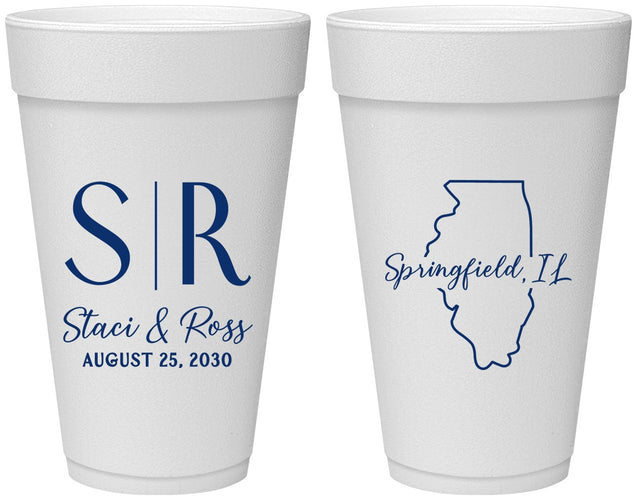 Personalized Wedding 20 oz Foam Cups - Illinois | 112