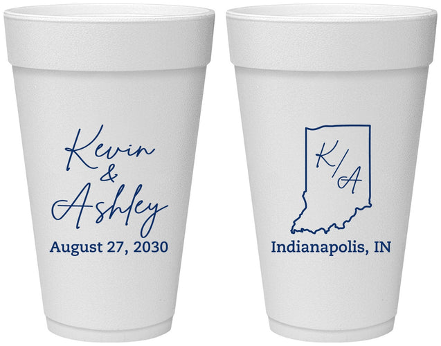 Personalized Wedding 20 oz Foam Cups - Indiana | 113