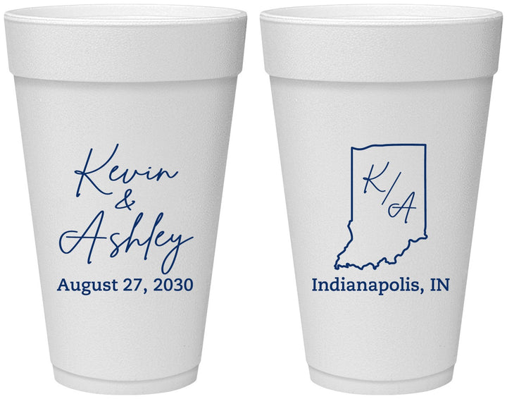 Personalized Wedding 20 oz Foam Cups - Indiana | 113