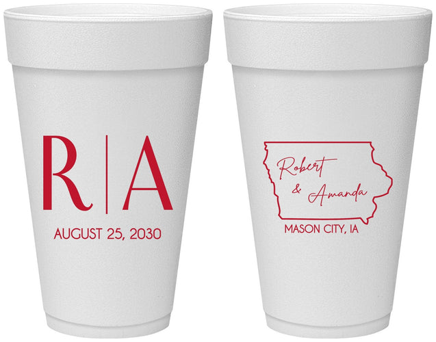Personalized Wedding 20 oz Foam Cups - Iowa | 114