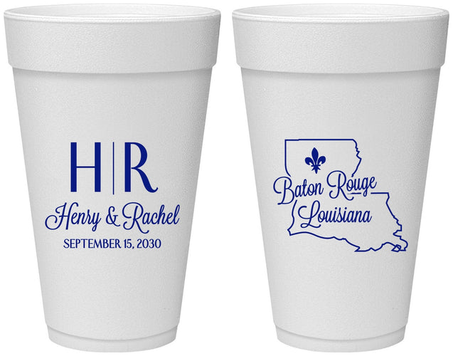 Personalized Wedding 20 oz Foam Cups - Louisiana | 117