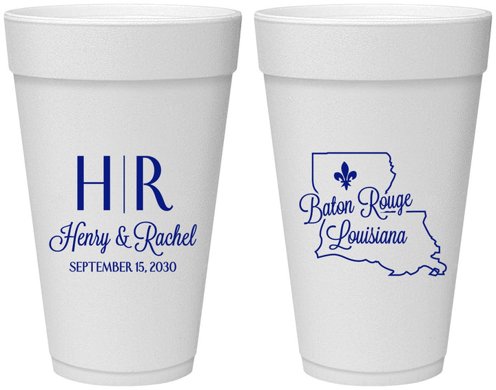 Personalized Wedding 20 oz Foam Cups - Louisiana | 117