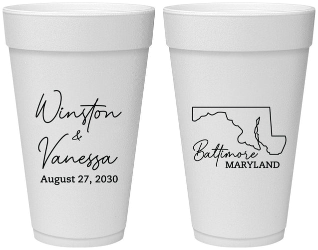 Personalized Wedding 20 oz Foam Cups - Maryland | 119